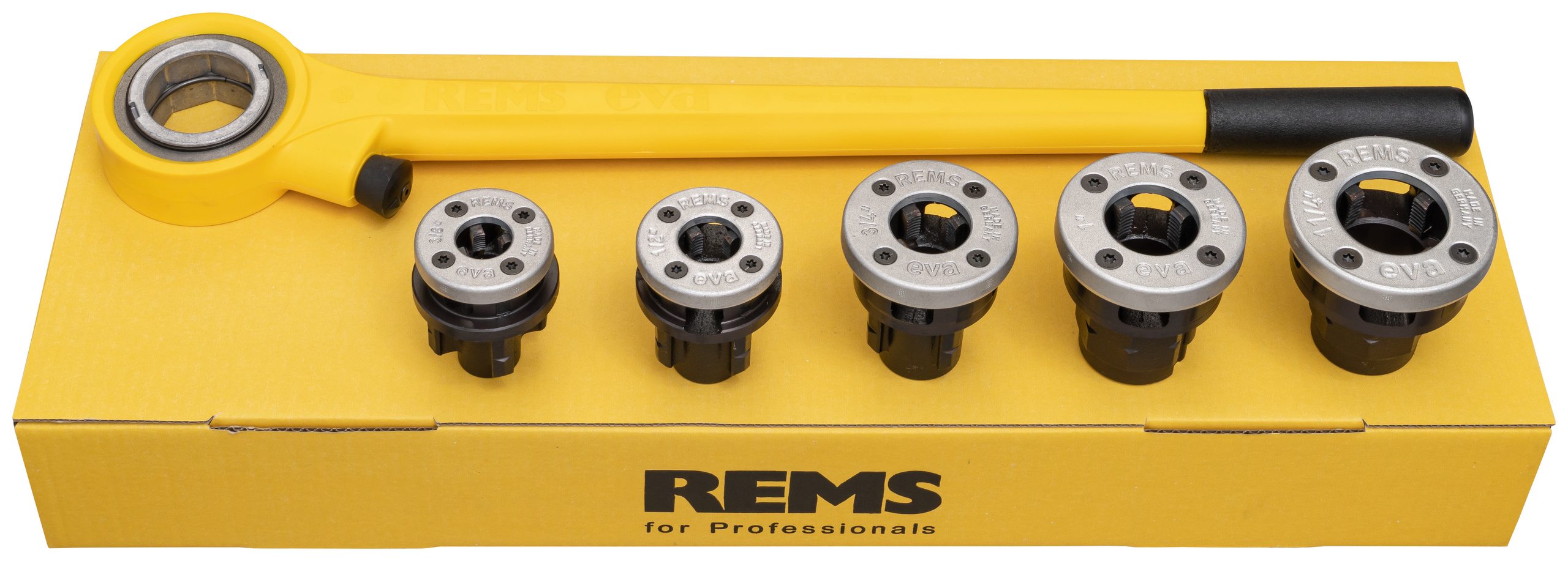 Резьбонарезной клупп Rems Eva Set R ⅜ - ½ - ¾ - 1- 1¼", артикул 