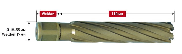 Корончатое сверло Karnasch HARD-LINE D14 L110