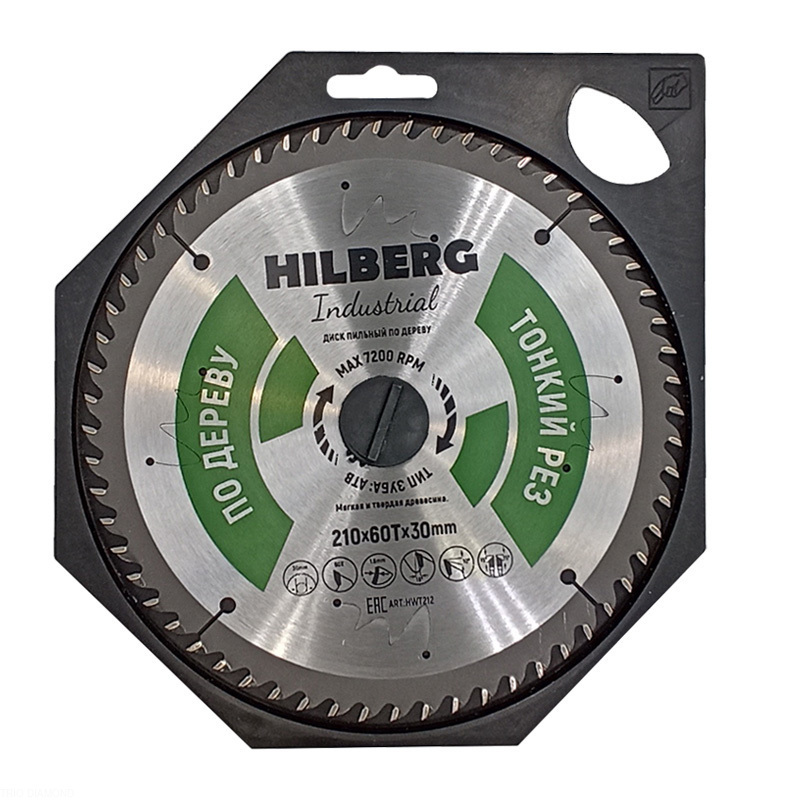 Пильный диск Hilberg Industrial Дерево тонкий рез 210 мм (30/60T)