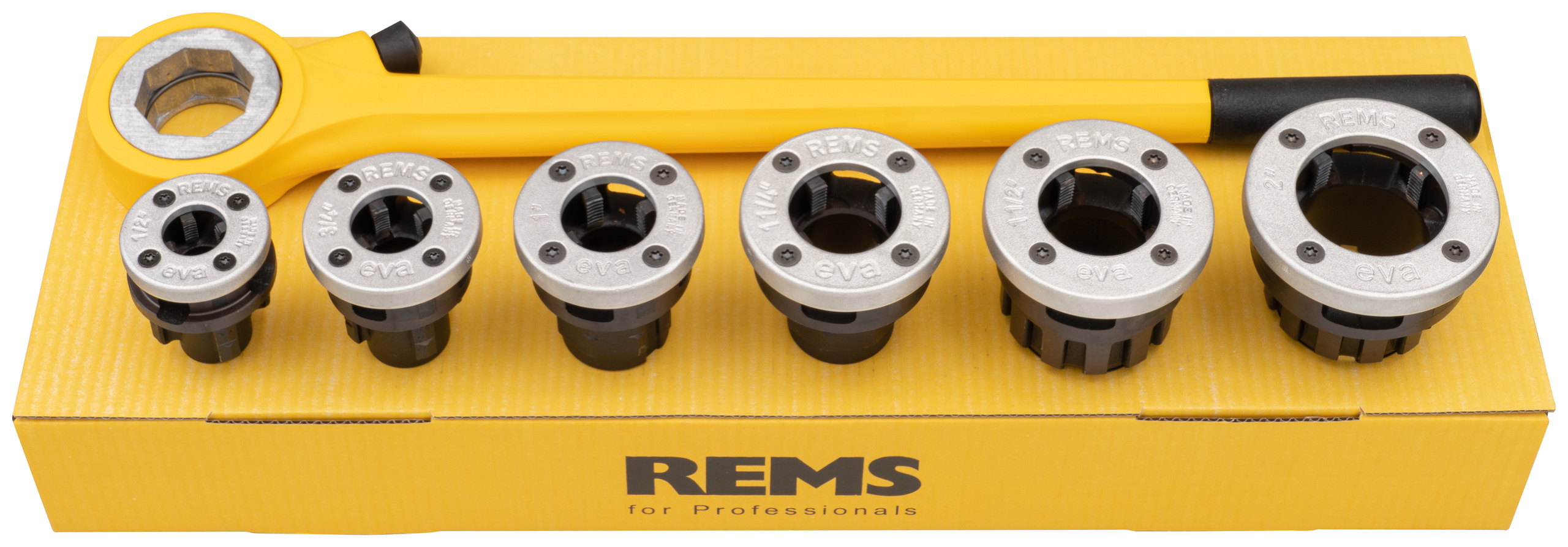 Резьбонарезной клупп Rems Eva Set R ½ - ¾ - 1 - 1 ¼ - 1 ½ - 2", артикул 