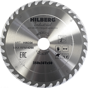 Пильный диск Hilberg Industrial Дерево 350 мм (36T50)