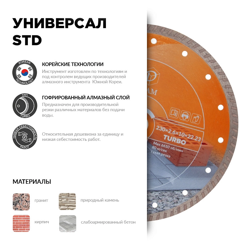 Алмазный диск Diam Turbo Универсал STD 230 мм