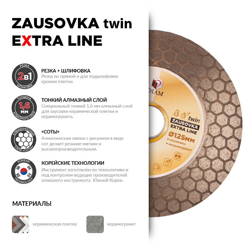 Алмазный диск Diam Zausovka Twin ExtraLine 125 мм