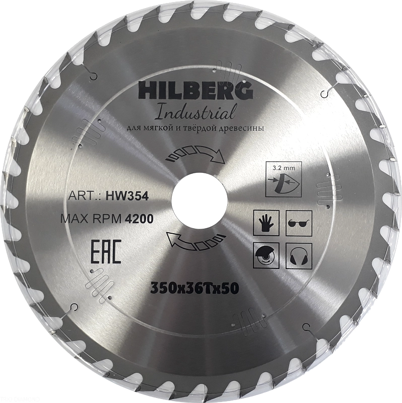Пильный диск Hilberg Industrial Дерево 350 мм (36T50)