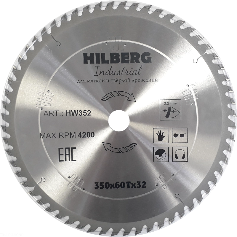 Пильный диск Hilberg Industrial Дерево 350 мм (60T)