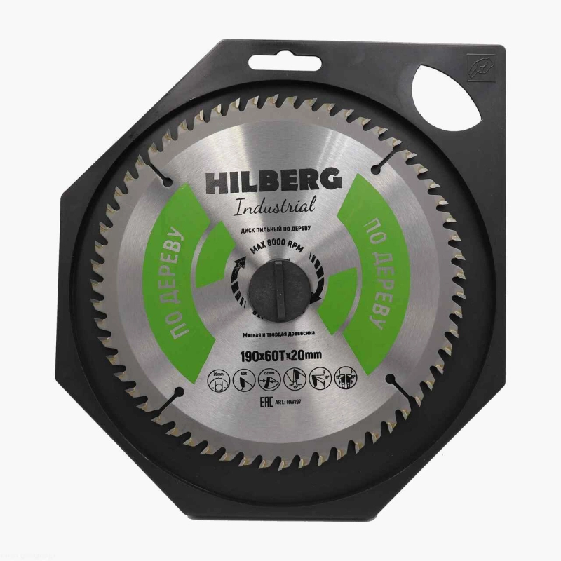 Пильный диск Hilberg Industrial Дерево 190 мм (20/60T)
